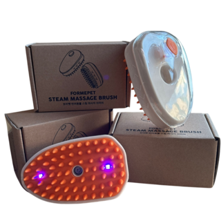 포미펫 스팀 진동 마사지 브러쉬 강아지 고양이 죽은털 제거 LED 빗, 1개, 베이지