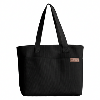 帆布托特包 大容量肩背包 簡約手提購物袋 男女通用休閒包, 黑色