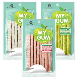 네츄럴코어 강아지 덴탈간식 크런치스틱껌x3개, 3개, 80g, 혼합(밀크+딸기+시금치)16P