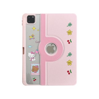 헬로키티 아이패드 9세대 케이스 8세대 회전 애플펜슬 수납, 키티 아이패드 케이스 (자석 탈부착 가능)