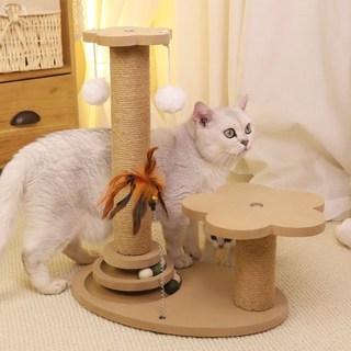 호밍사이 고양이 기둥형 스크래쳐 수직 스크래쳐 고양이 공놀이 장난감 수직 기둥 스크래쳐, 1개, 갈색
