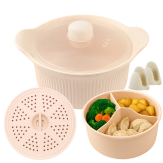 에트레 실리콘 대용량 찜기 세트 1250ml 칸막이 냄비 손잡이, 1세트, 피치베이지