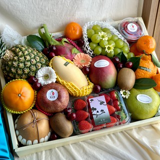 믿고달 혼합과일 선물세트 프리미엄(13~15종) + 보자기 이바지 음식 첫인사 병문안 선물 예단 임직원선물용 출산 단체 승진 선물 과일바구니, 프리미엄 혼합 과일 선물세트, 1개