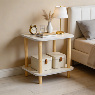 튼튼한 미니 사각 협탁 사이드 테이블 2단, 화이트 40x40x53cm