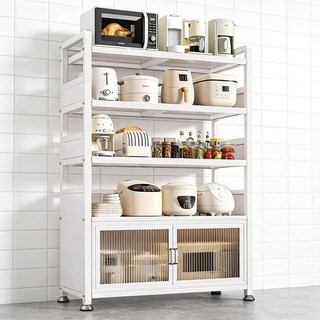 SeekFun 수납 선반 다용도 정리대 렌지대 튼튼한 스탠드 수납장 고하중 여닫이 도어형 진열장 5단 800 1000, 화이트/White