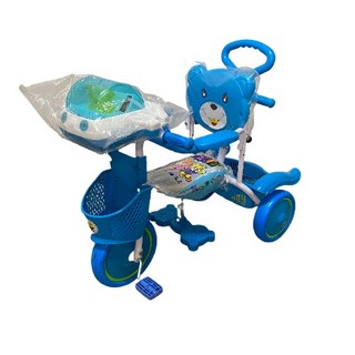 可愛熊造型兒童三輪車，帶推把與置物籃，安全舒適，寶寶騎乘首選, 藍色, 1個