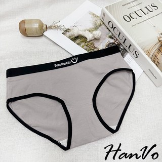 HanVo 黑白灰簡約字母運動風內褲 舒適柔軟親膚撞色邊棉質內褲 中腰女內褲 透氣內褲, 灰色