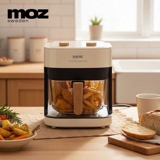 모즈스웨덴 유리 글라스 에어프라이어 4.2L MA-5000G 투명하게 보이는 에어후라이기 에어프라이 오븐, 아이보리
