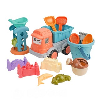 14件式城堡玩沙工具組，附運沙卡車、沙漏斗，水桶可做城堡造型，堆沙/挖沙工具, 1個, 如照片所拍, 580g