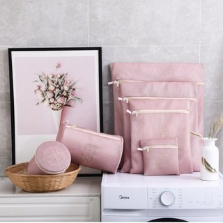 A&R 馬卡色系加厚款洗衣袋六件組 甜粉色系洗衣收納網袋, 1個