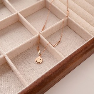 UME 笑臉圓牌 鈦鋼項鍊 鎖骨鏈/頸鍊 鈦鋼鍍18K金 洗澡可戴