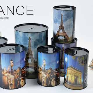 馬口鐵儲蓄罐，經典黑，創意禮品, 1個, 黑色經典法國著名建築（加小號）