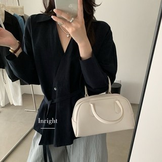 SELEAD 여성 봄 가을 루즈핏 폴로넥 면마 긴팔 리넨 셔츠 사이드 조절 끈 디자인 셔츠