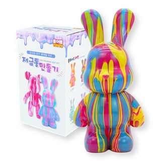 DIY 푸어링 아트 키트 플루이드 베어 래빗 피규어 저금통 만들기 세트, 래빗_옐로 딥핑크 스카이블루