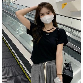 不規則設計感短T 女 簡約素色韓版辣妹風純欲打底上衣