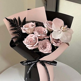 浪漫復古曼塔玫瑰仿真花束：生日/情人節/畢業禮物，送女友/閨蜜，乾燥花/永生花, 不羡仙-6支+蝴蝶兰-成品