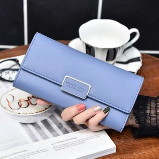 FOREVER YOUNG 簡約女士三折長夾 多卡位拉鍊錢包 淺藍色