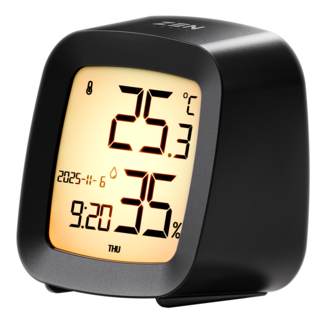 젠박스 디지털 온습도계 날짜 시계 알람기능 탁상형, 블랙, 1개