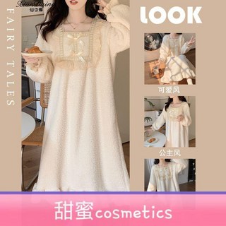 好物推薦 冬季珊瑚絨長款睡裙女過膝加厚加絨長袖睡衣甜美可愛公主風家居服