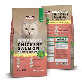[반려R] 파미데이즈 녹차 치킨 연어 대용량 고양이 사료 (15kg), 15kg, 닭+연어, 1개