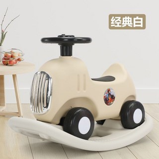 台灣精選 兒童大號木馬 1-5歲寶寶生日禮物 溜溜車 可坐搖搖車 大號嬰兒搖搖馬 玩具瑤瑤車 木馬車, 1個, 經典白+搖板+音樂