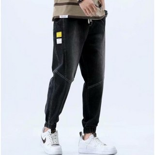 束腳工裝牛仔褲 - 日系純色九分休閒長褲