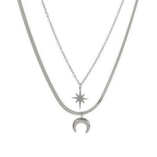 小衆設計感雙層六芒星月亮項鍊女鎖骨鏈潮網紅ins簡約冷淡風多層
