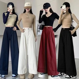 大尺碼寬褲 洗水純棉工裝闊腿褲 高腰顯瘦寬鬆直筒休閒褲