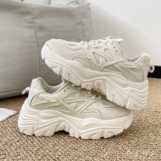 女士休閒鞋 休閒老爹鞋 增高鞋 2025夏季新款厚底透氣鬆糕老爹鞋運動超高跟小白鞋女鞋