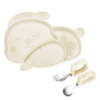DFMEI 新款兒童硅膠餐盤創意, 1個, 米兔餐盤(盤+勺叉):如圖