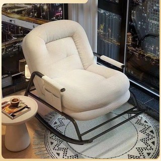 【椿嶼】懶人沙髮搖椅家用陽臺休閒懶人椅單人臥室搖搖椅成人午休折疊躺椅, *燈芯絨I（五檔可調）浪漫米-白色