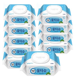깨끗한나라 물티슈 페퍼민트 블루 캡형 70매 x 10팩, 265g, 70개입, 10개