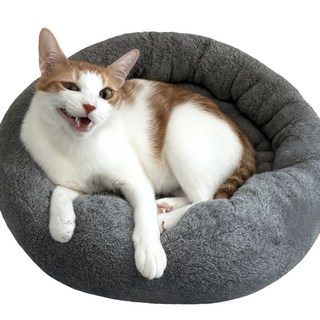 나띵베럴 반려동물 따뜻한 도넛모양 고양이 마약방석, 1개, 그레이