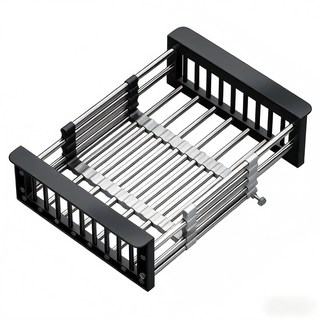 【6H出】横豎可放 不挑水槽 加寬手柄, 1個, 201不銹鋼【優雅黑】加粗大號,水槽拉籃（瀝水+伸縮）