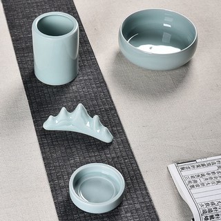 巨匠工廠青瓷陶瓷高檔文房四寶水滴筆筒筆洗筆架硯臺套裝5件套, 文房墨碟4件套弟窯粉青, 1個