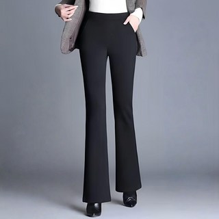 Skyciky 여자 겨울 기모바지 하이웨스트 부츠컷 슬림핏 팬츠 탄력 있는 세미정장 스타일 MF1308