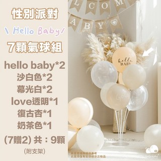 性別派對性別揭曉佈置包 猜性別道具 氣球盒 性別揭示 性別趴佈置包 派對道具 性別佈置寶猜性別 拍照道具, 性別派對”hello baby”七顆, 1個