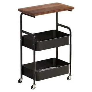 木質桌面移動推車 360°萬向輪 邊桌/床邊桌, 極夜黑贈萬向煞車輪