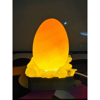 迷你小鹽燈 招財蛋 鹽燈搭配水晶 招財聚財 淨化磁場 led燈座 小 夜燈, 小金蛋搭黃水晶（招正財偏財）