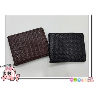 A.Antonio 壓印編織紋牛皮男用短夾加大款 (黑色/咖啡色)