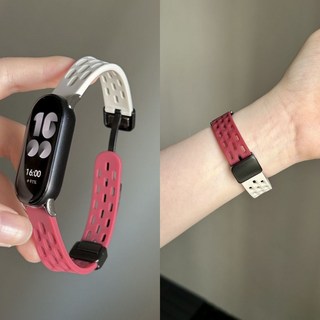 磁吸硅膠錶帶 適用小米手環 10/9/8/7/6/5/4/3 代 NFC 陶瓷版 女, 黑色,洞洞磁吸硅膠小米10/9/陶瓷版+銀色接, 1個