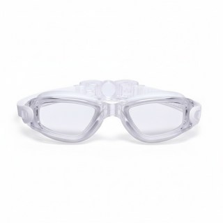 電鍍防霧連體耳塞式泳鏡 成人泳鏡 大框游泳眼鏡 柔軟矽膠平光蛙鏡, 透明白色, 1個