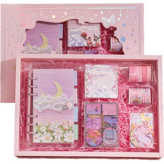 프라홈 캐릭터 스티커 다이어리 꾸미기 세트, 핑크 문나이트