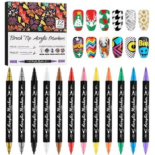 12 컬러 아크릴 페인트 펜 세트 칼라리 네일 아트 포인트 그래피티 도팅 드로잉 페인팅 라이너 브러시 DIY 장식 매니큐어 도구, M