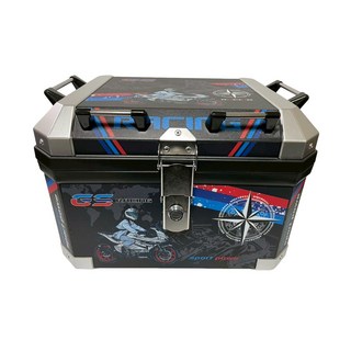 新北新莊箱架屋 黑紅騎士機車後箱45L：防水耐用、輕量化設計，附贈舒適靠背, 貼畫布