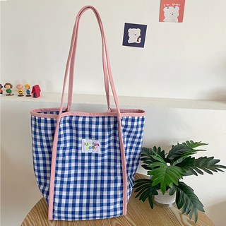 미노앤슈 비비드 체크 에코백 캔버스백 데일리 숄더백