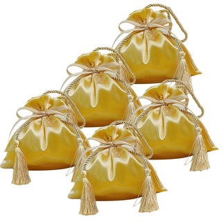 링비츠 실크 복주머니 리본 손잡이 선물 포장 구디백, 5개, 크림화이트