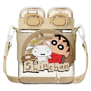 艾可思蠟筆小新蜜蜜太空杯570ml，正版授權Tritan材質水杯，可愛新之助飲料杯，健康安全送禮首選, 1個, 小新小白 咖啡色