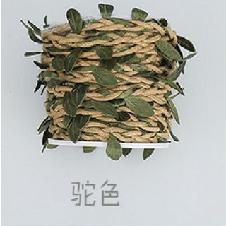 臺灣現貨 5毫米麻繩子樹葉混織森林係列裝飾麻繩 DIY手工藝背景藤條, 駝色臘線樹葉10米一捲, 1個