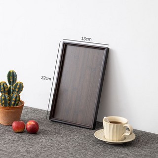 木質托盤長方形家用放茶杯盤咖啡杯收納託盤, 1個, 深咖色內凹托盤-22*13cm